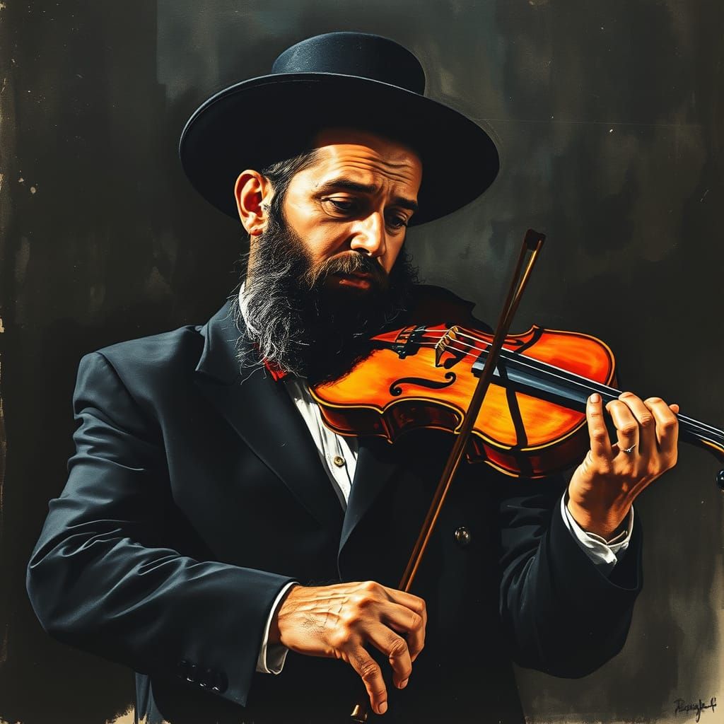 Ultra-Orthodox Hasidic Violinist in Avant-Garde Alcohol Ink ...