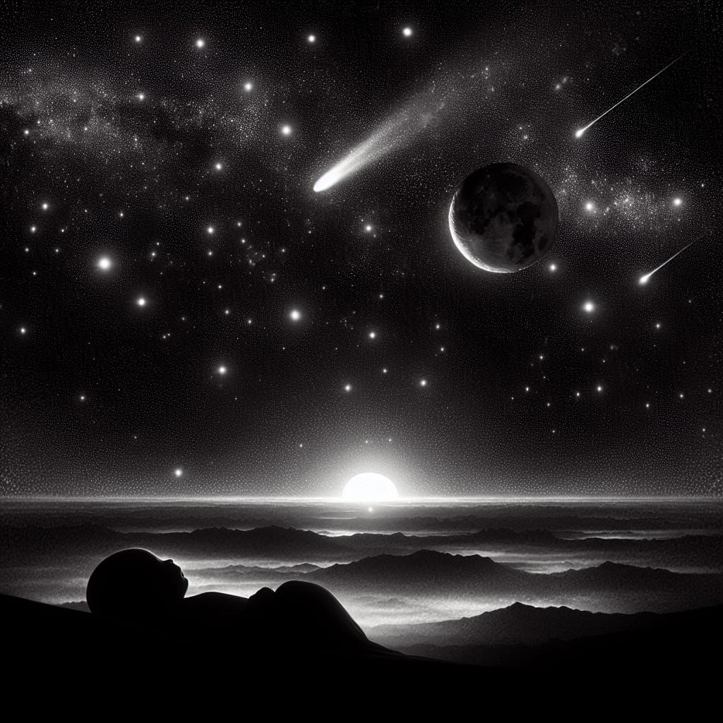 Celestial Nightfall in Monochrome