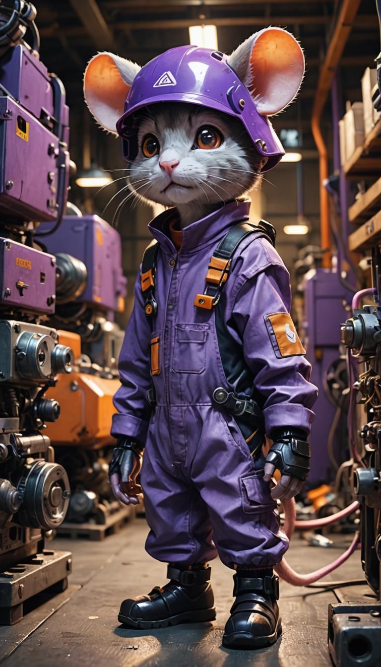 Mice Build Mechanical Cat: Hyper-Realistic Anime Art