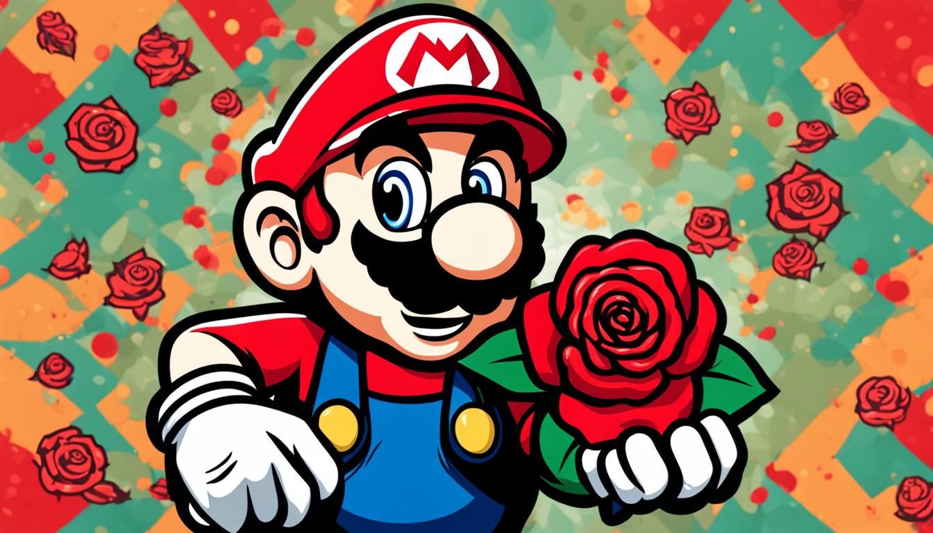 Mario with Rose: Colorful Retro Game Art