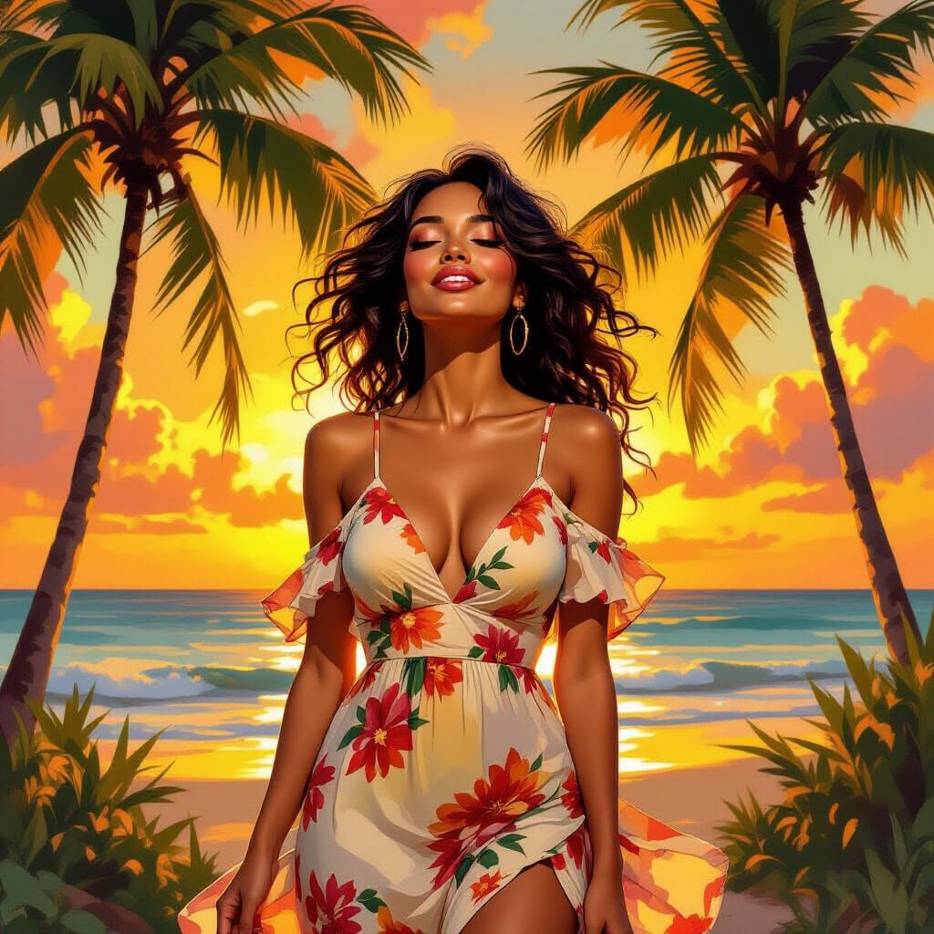 Woman Basking in Golden Sunset Light