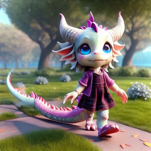 Cute Dragon-Human Hybrid Girl in 3D Digital Art
