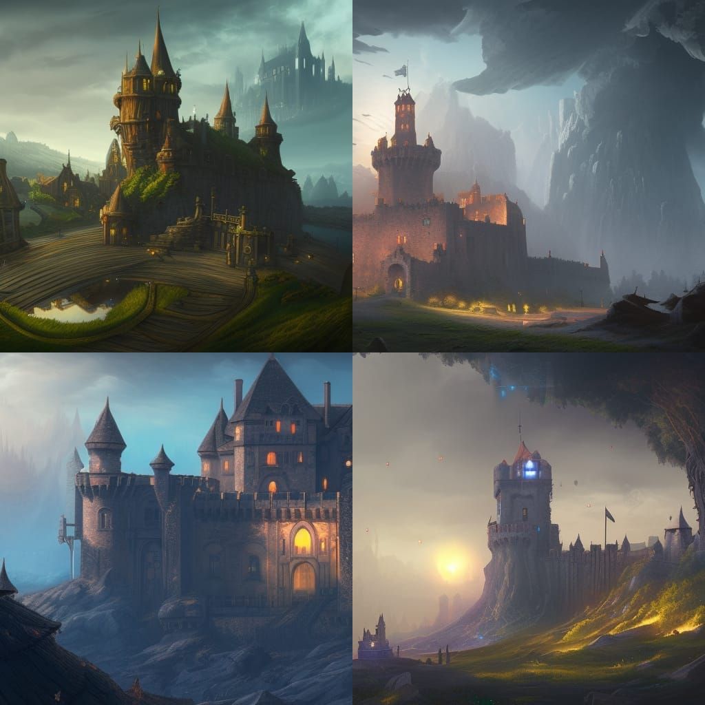 UFO Over Old Castle: Detailed Matte Painting