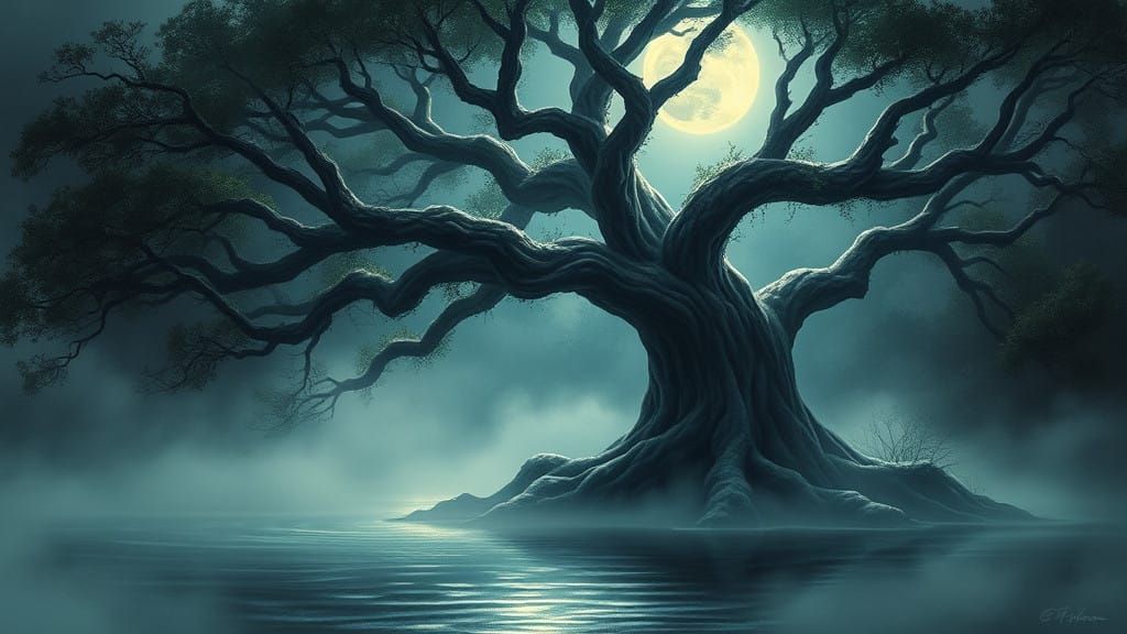Dreamlike Ancient Tree in Mystical Forest