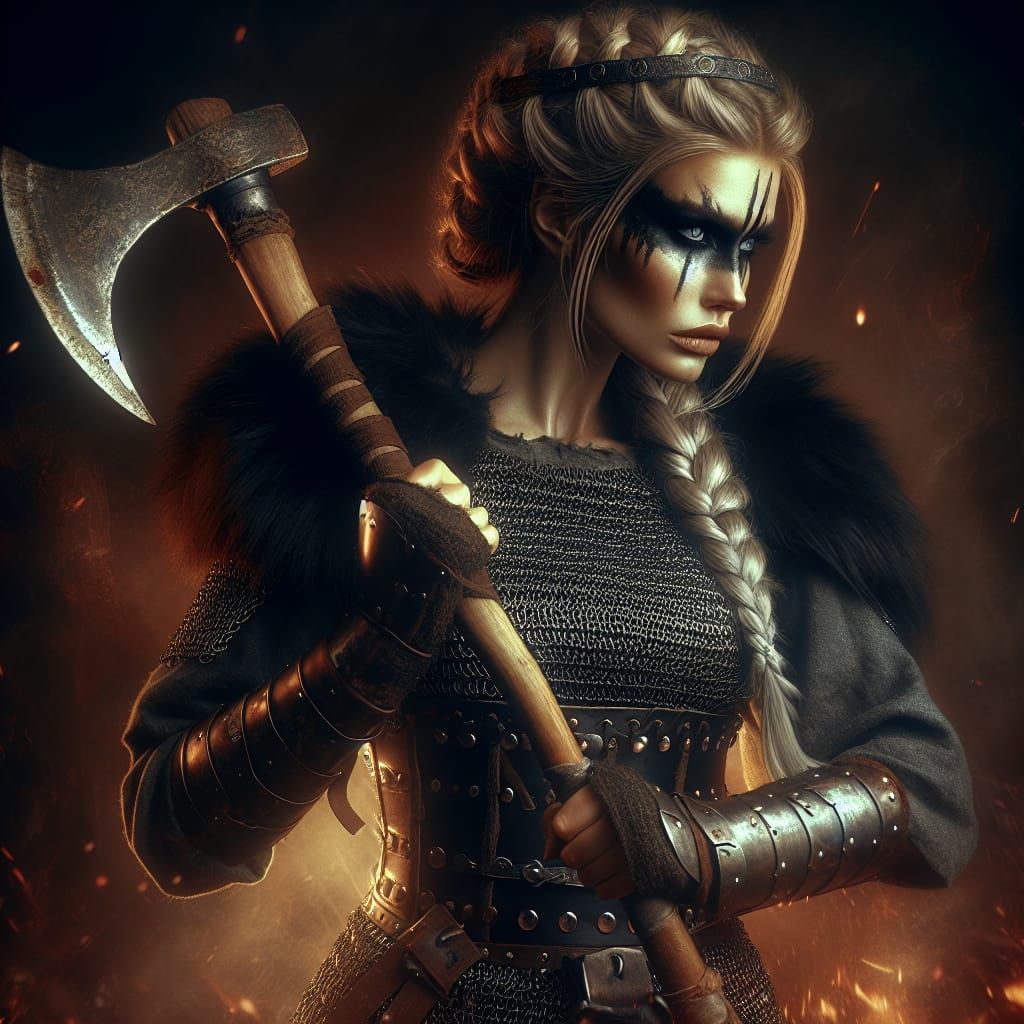 Fierce Frisian War Goddess in Sacred Grove