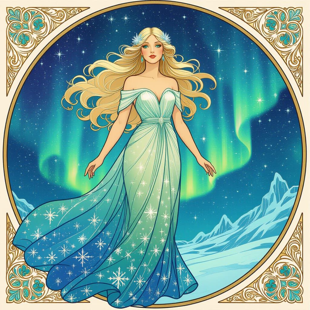 Aurora Goddess Portrait in Art Nouveau Style