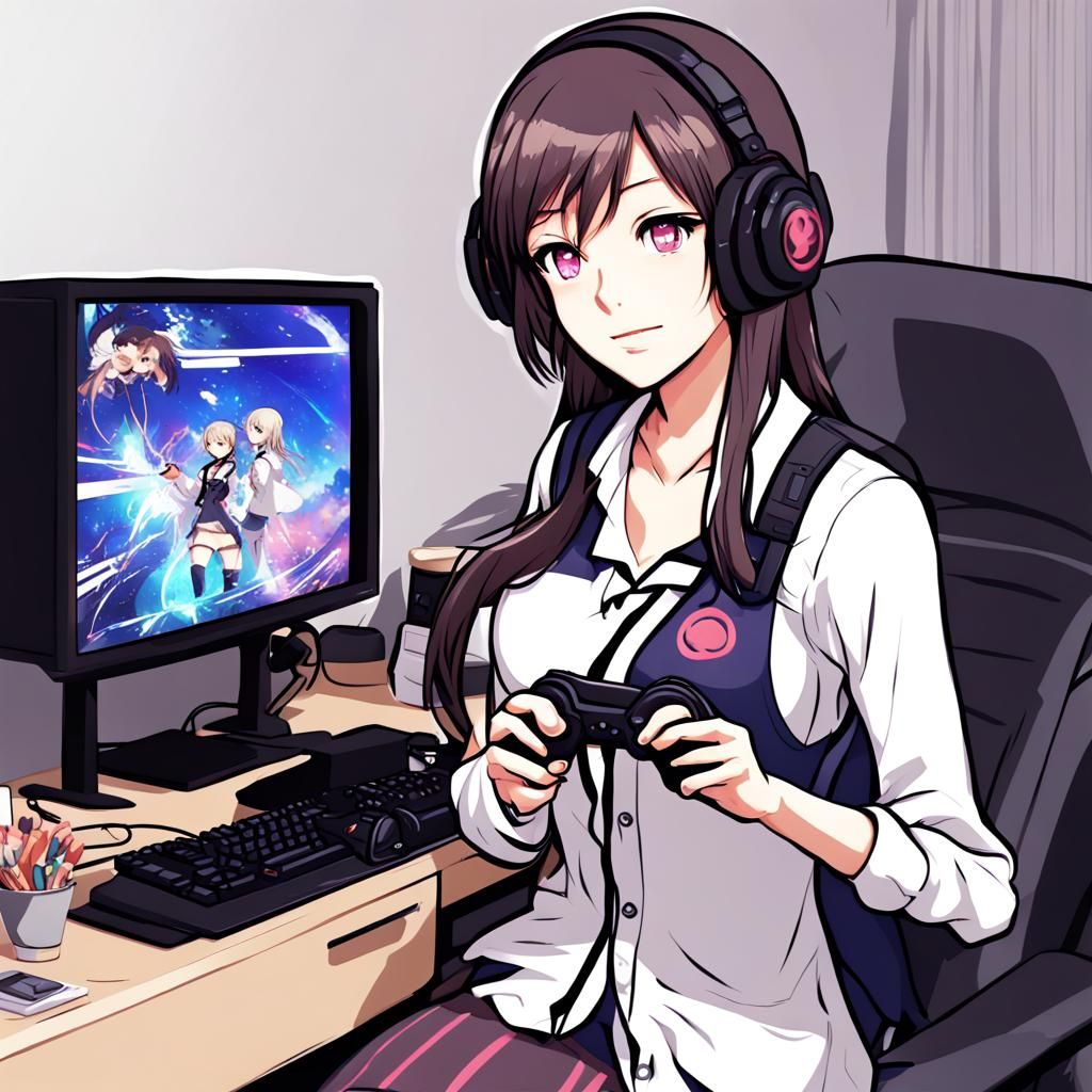Anime Style Female Video Game Streamer
