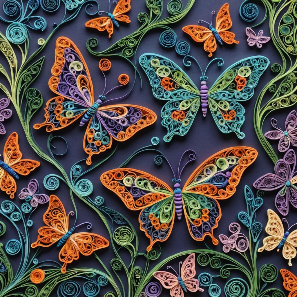 Detailed String Art: Two Colorful Butterflies in Nature