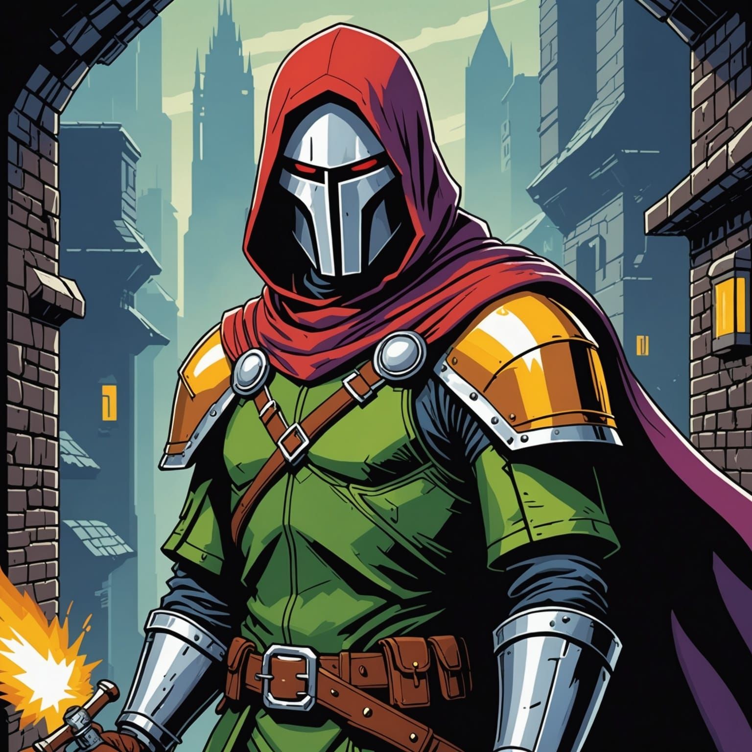 Faceless Rogue in 1980s Pixelated Comic Style