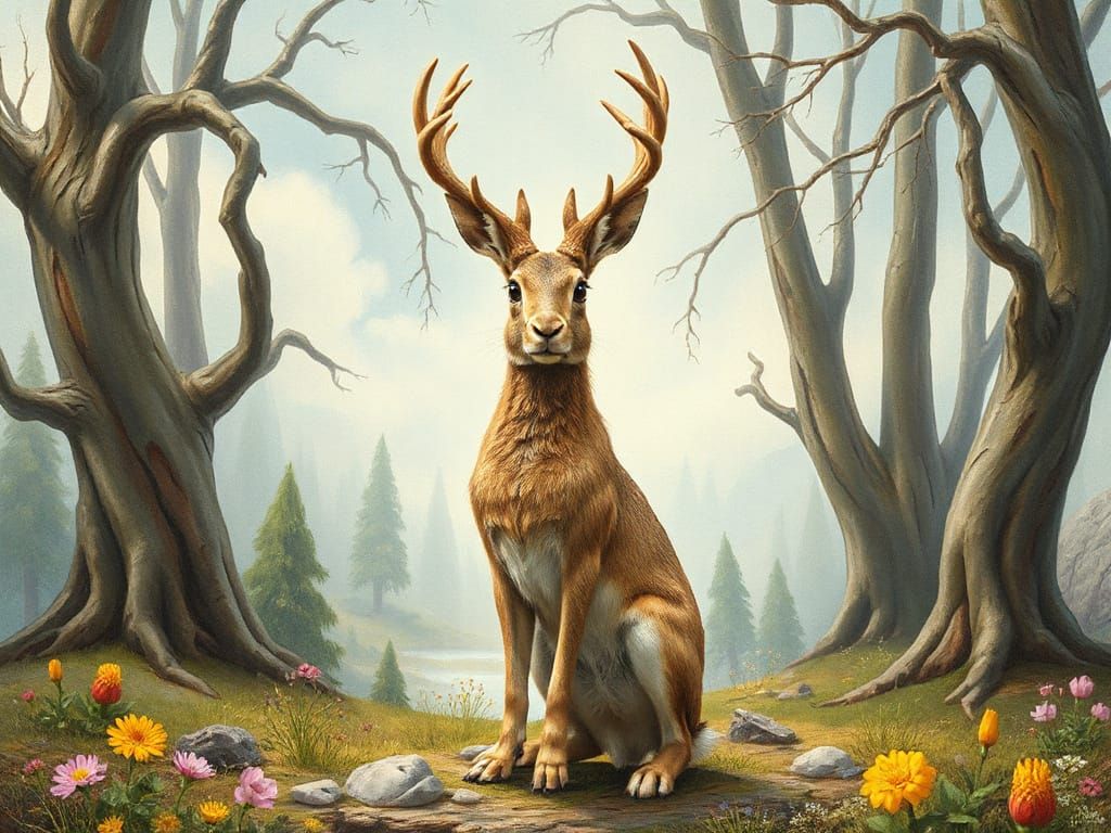 Majestic Jackalope in Whimsical Fantasy Forest