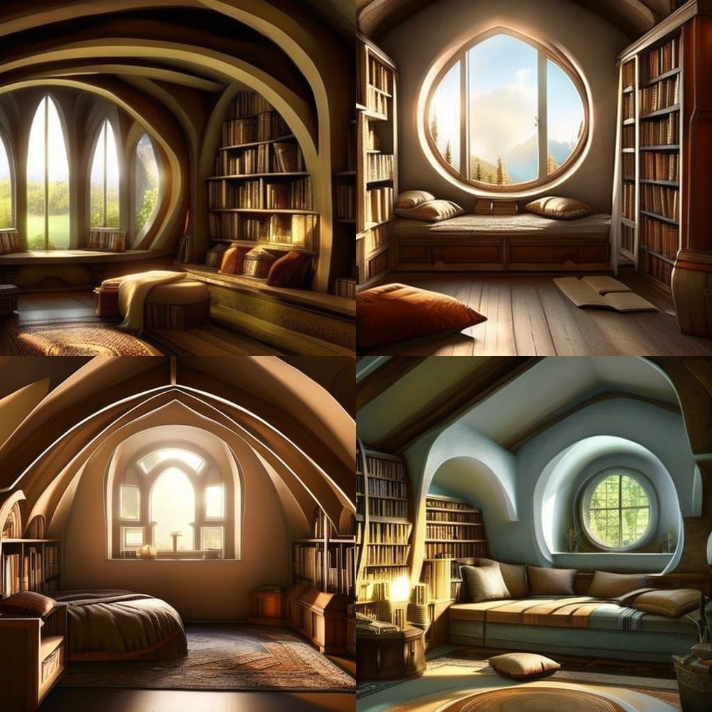 Cozy Hobbit Reading Nook in Sunlight: Concept Art