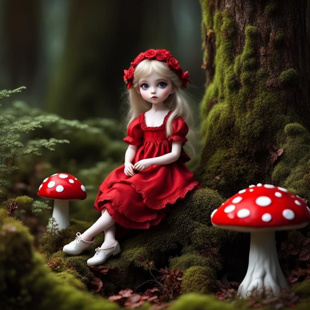 Porcelain Fairy Doll in Enchanted Forest: Matte Painting