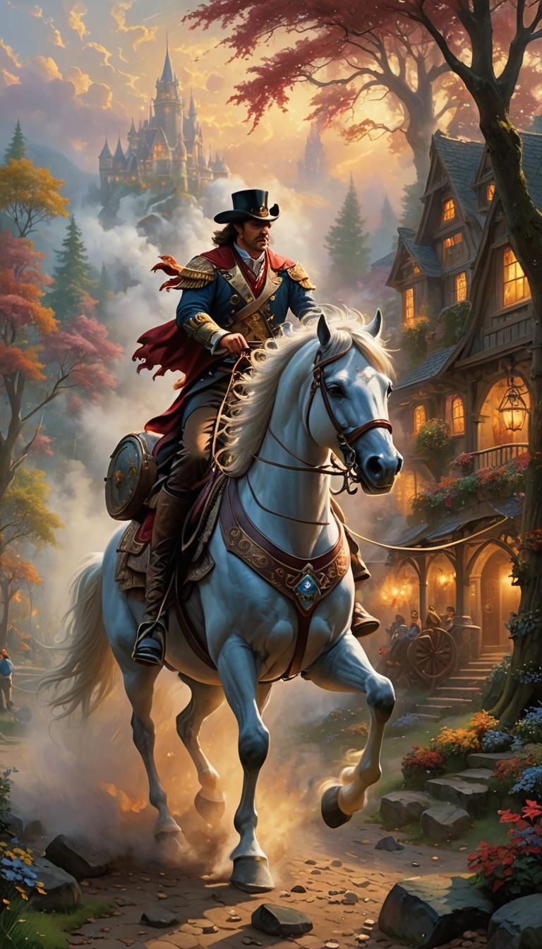 Fiery Horse Drawn Chariot in Dreamlike Landscape