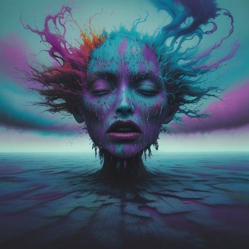 Surreal Woman in a Vortex of Colorful Emotion