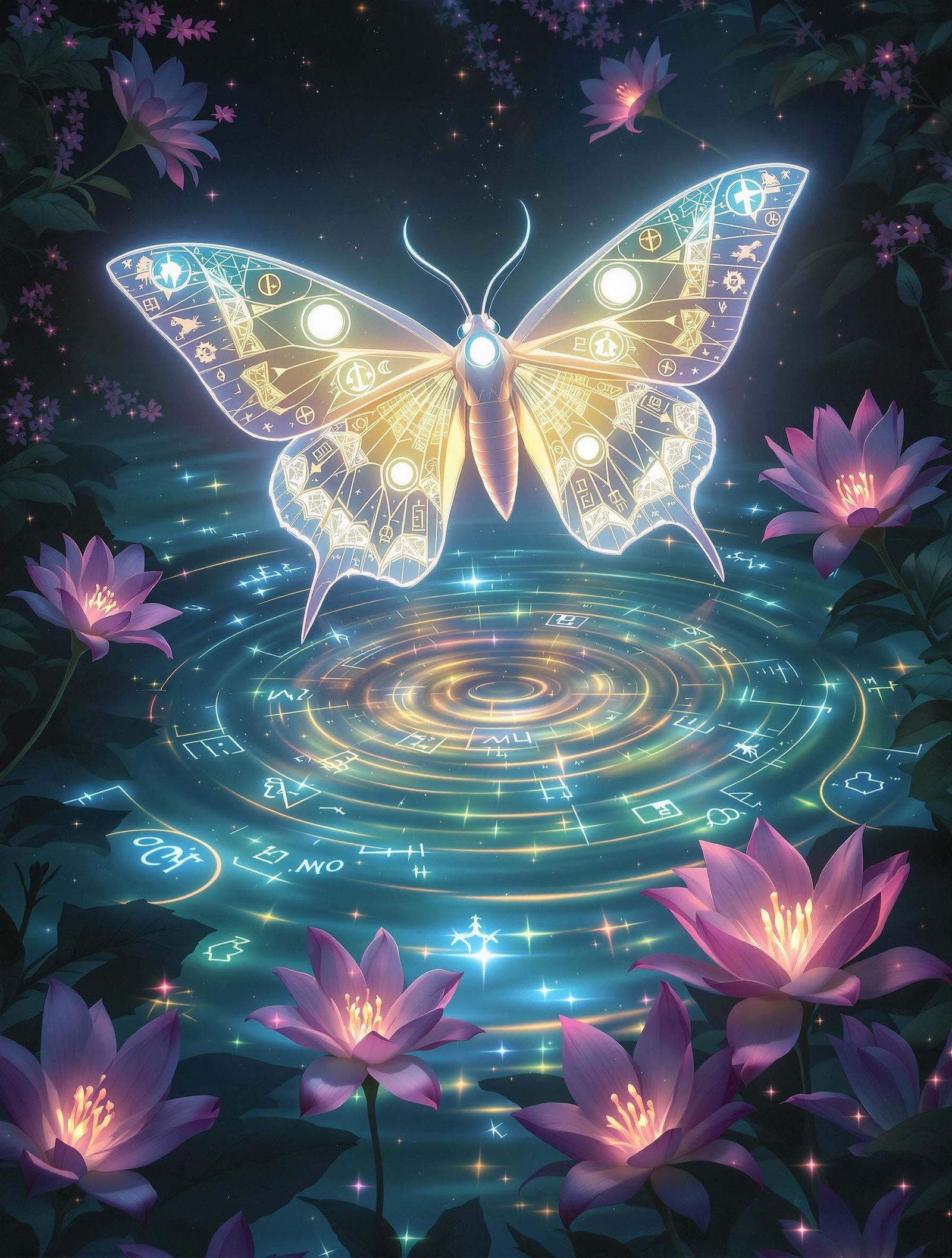 Moonlit Lotus Bloom in Cosmic Whispers