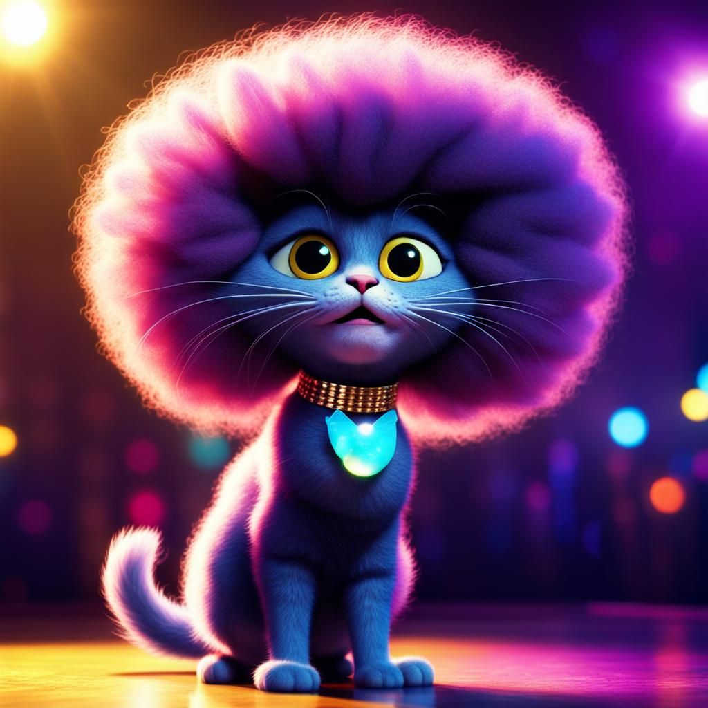 Disco Cat Afro in Pixar Animation Style