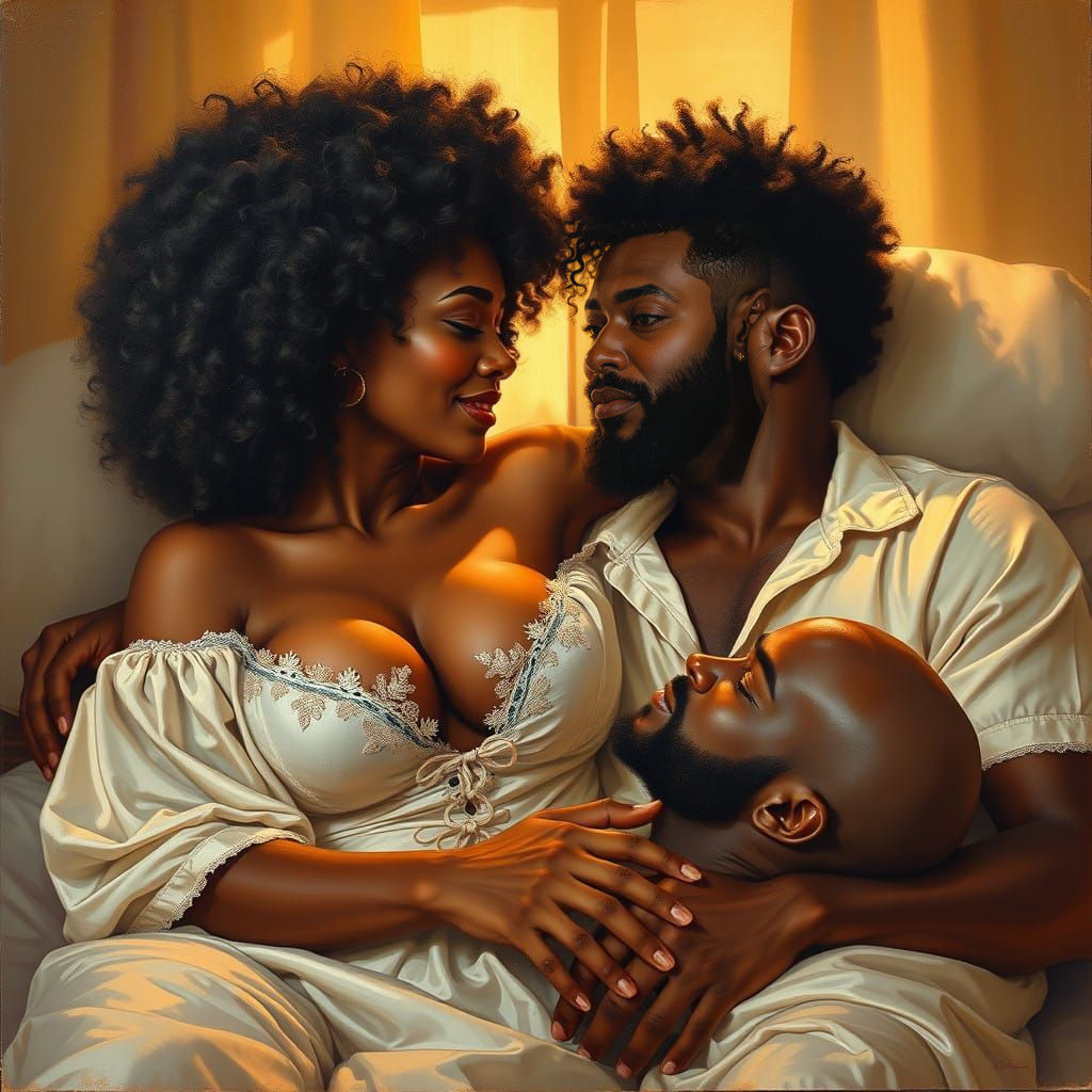 Romantic Oil Painting of Intimate Moment