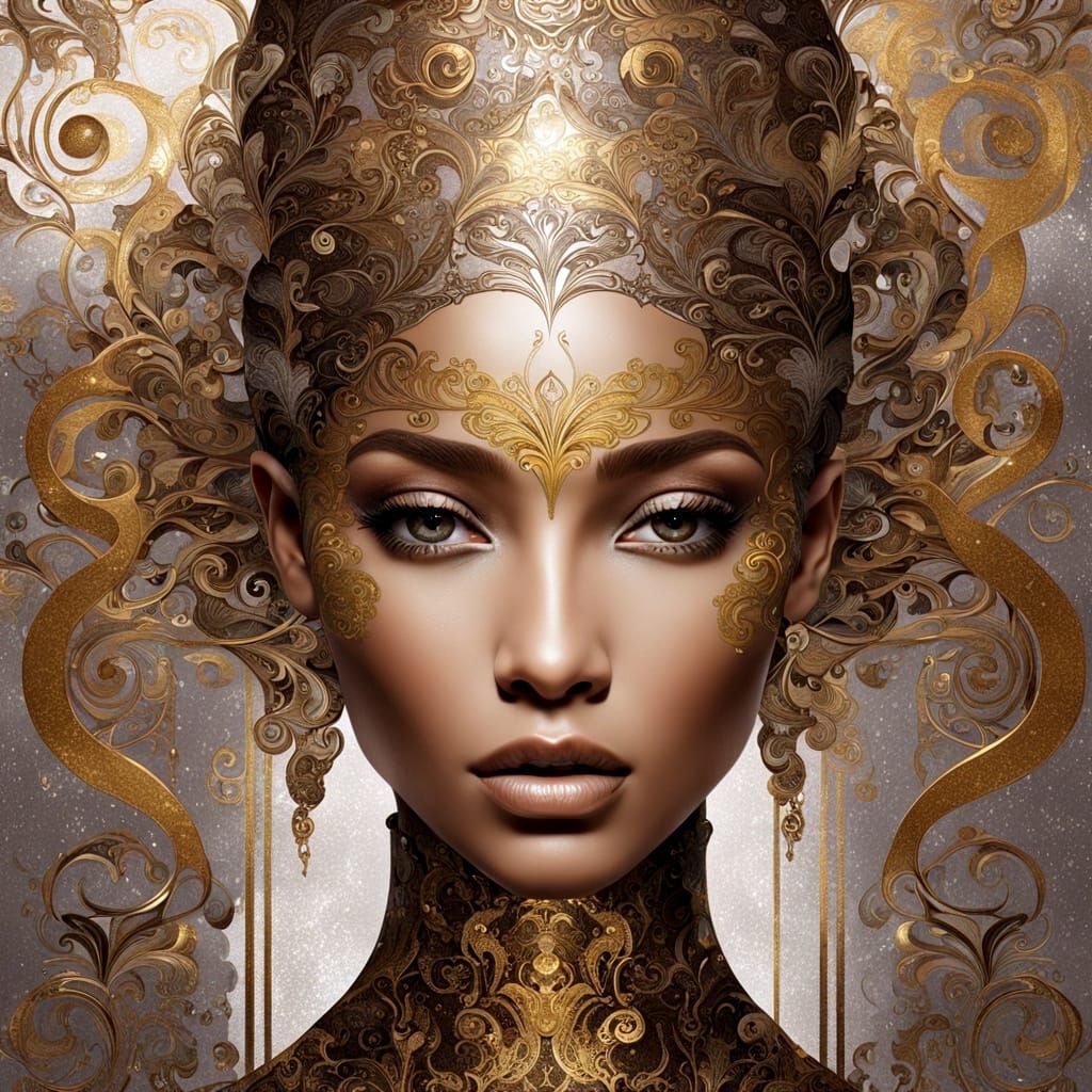 Surreal Woman Face Collage in Art Deco Style