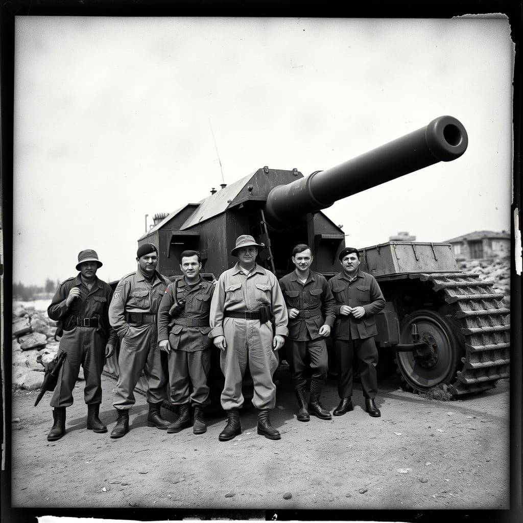 World War I Soldiers Posing with Giant Howitzer