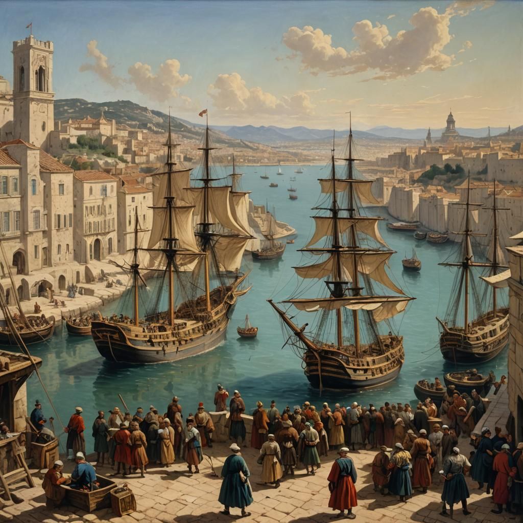 Marseille Port in 1720: Oil Painting