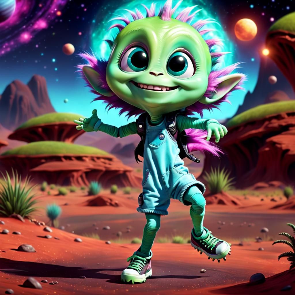 Joyful Alien Dance in Punk Style Scenery