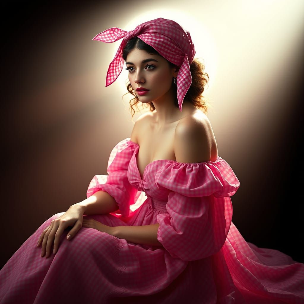 Surreal Woman in Gingham Delight