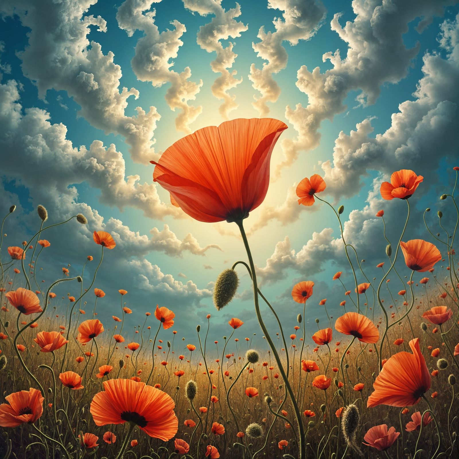 Surreal Landscape with Elastic Flora in Vivid Colors