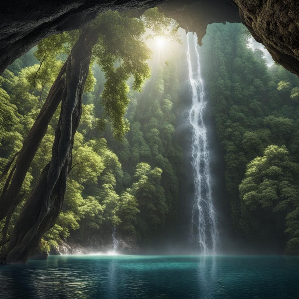Lush Jungle Waterfall Plunge in Ultra-High Detail