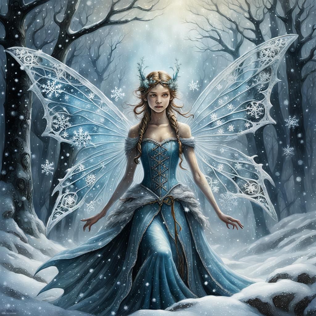 Snow Fairy Illustration on Vintage Book Page