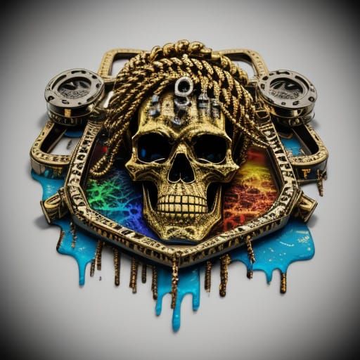 Rapper with Gold Chains and Skull Pendant in Graffiti Style