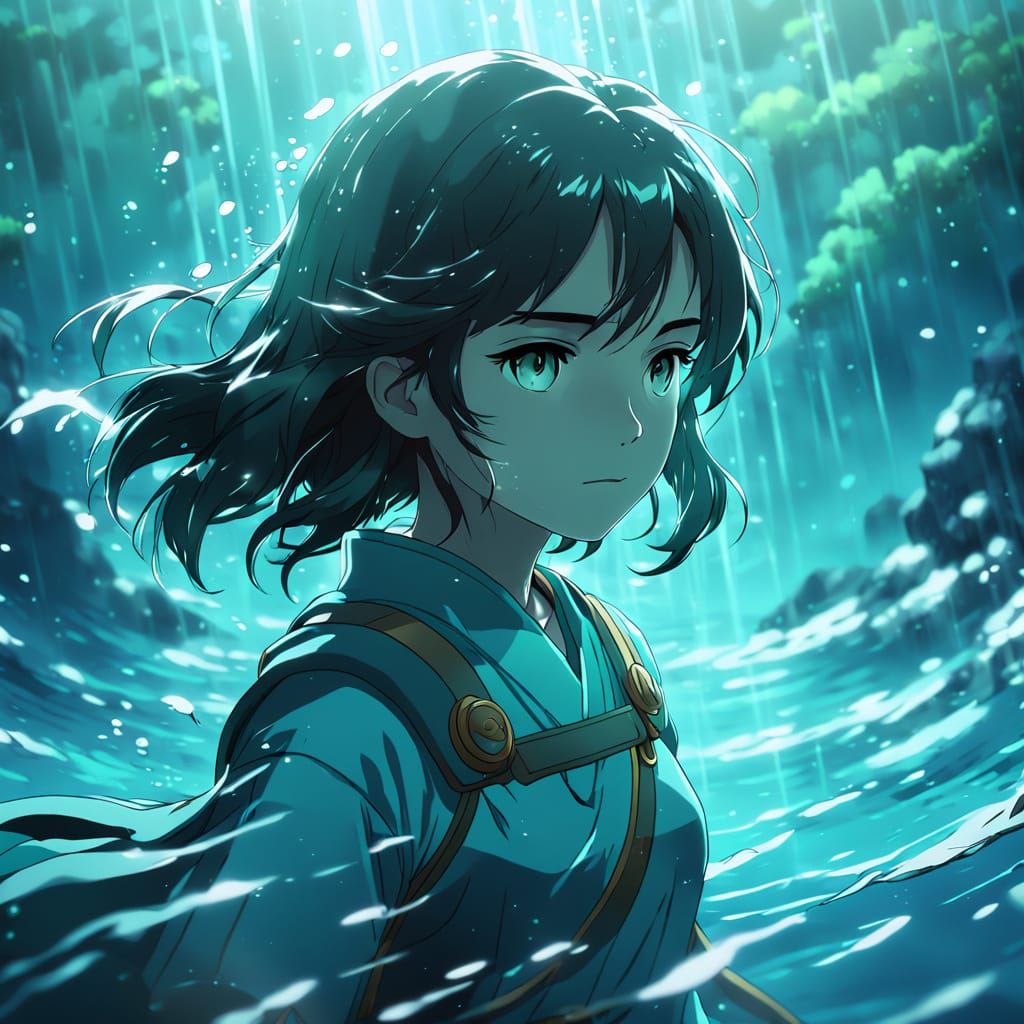 Anime Woman Warrior in Dark Water