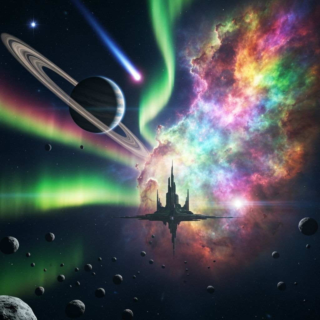 Surreal Alien Citadel in Vivid Nebula