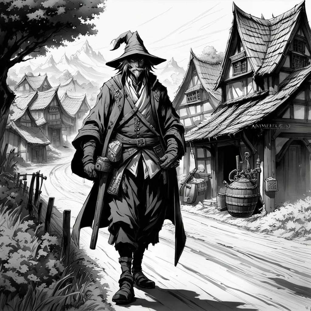 Hobgoblin Merchant on Medieval Road, Anime Style