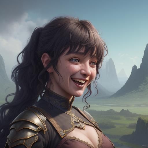 Fantasy Portrait of Laughing Woman in Landscape