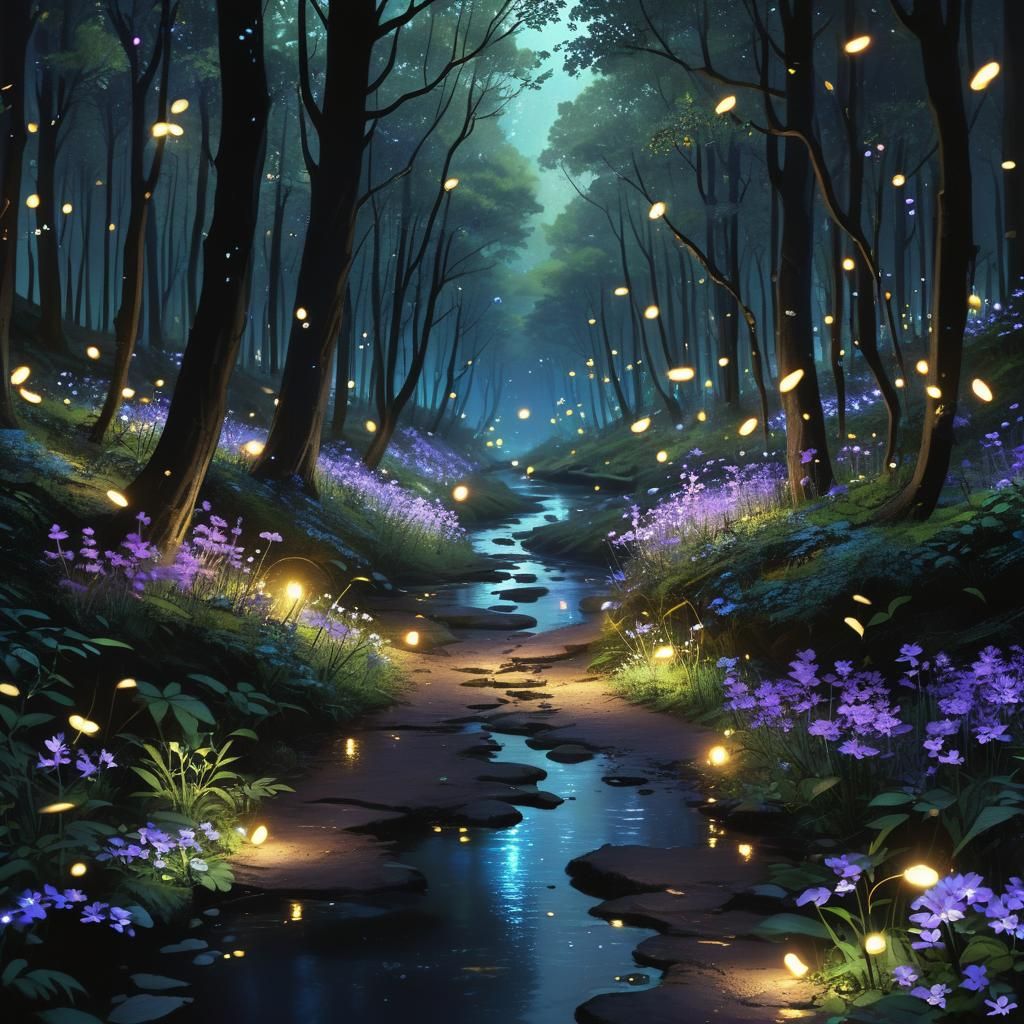 Enchanted Forest Path with Bioluminescent Flora