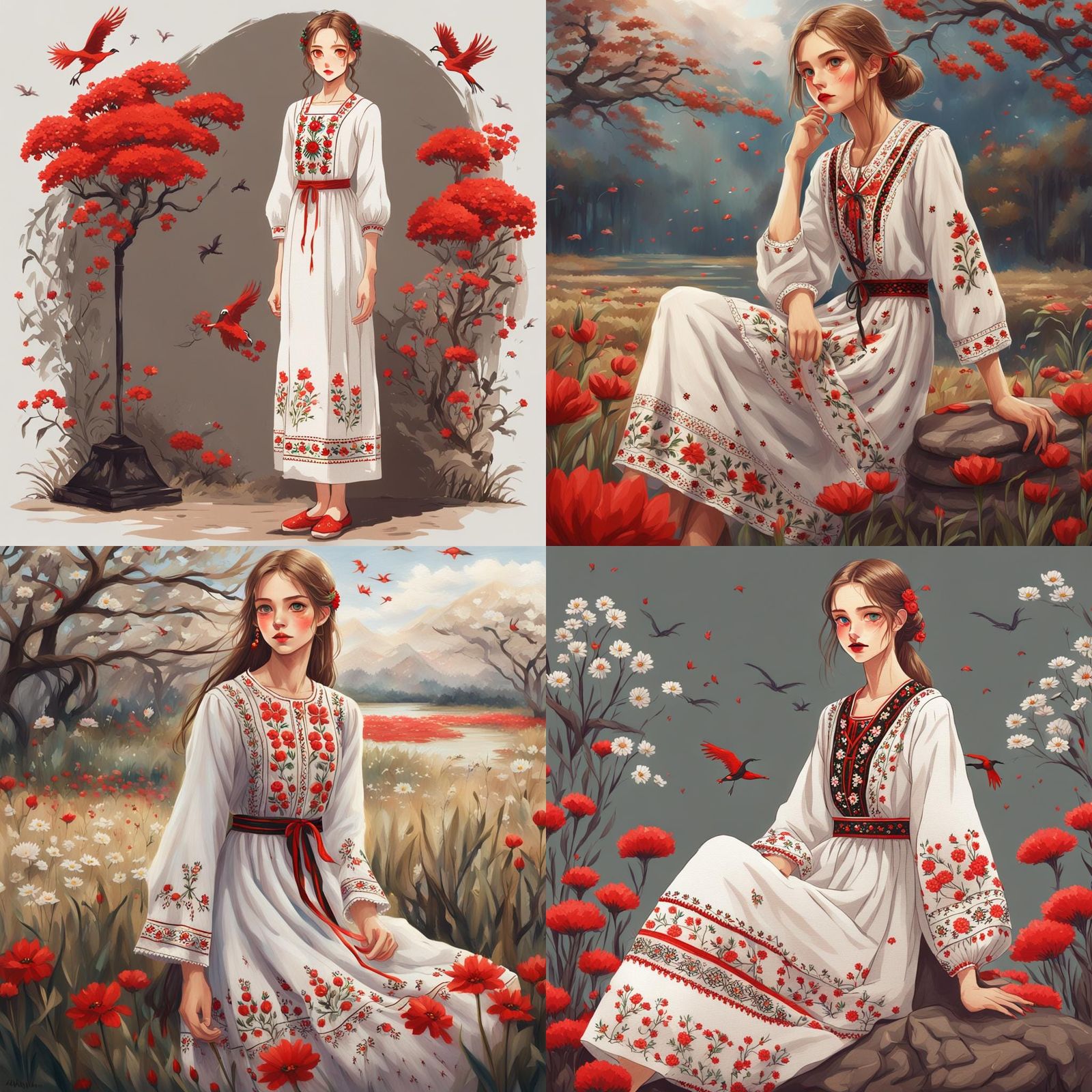 Anime Art: Ukrainian Girl in Traditional Dress