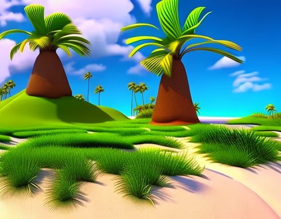 Tropical Island Paradise in Pixar Disney Style