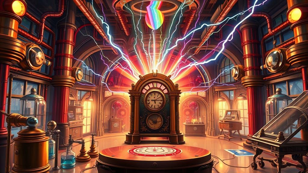 Steampunk Laboratory Time Machine with Prismatic Lightning