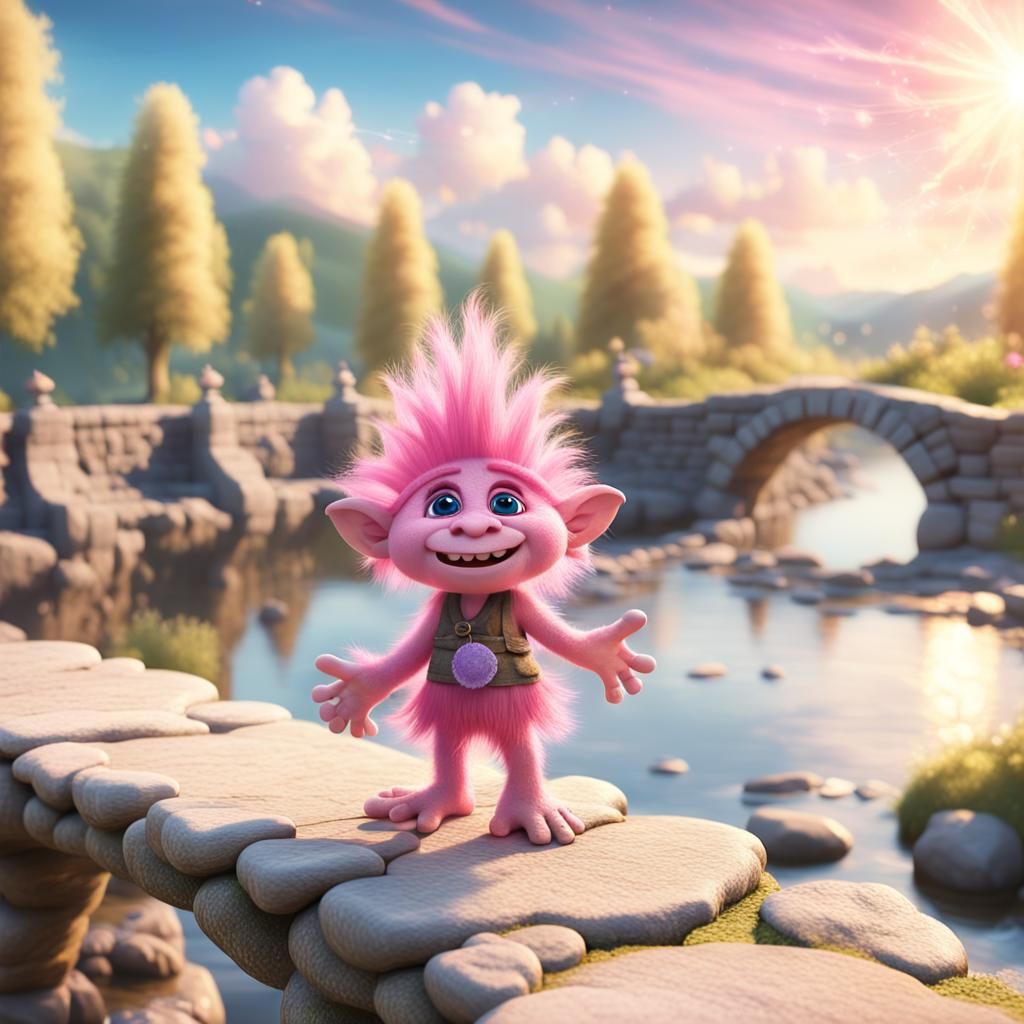 Cute Pink Troll Waving Hello: Concept Art