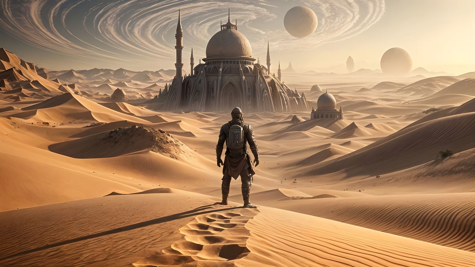 Mystic on Desert Planet Dunes in Hyperrealistic Matte Painti...