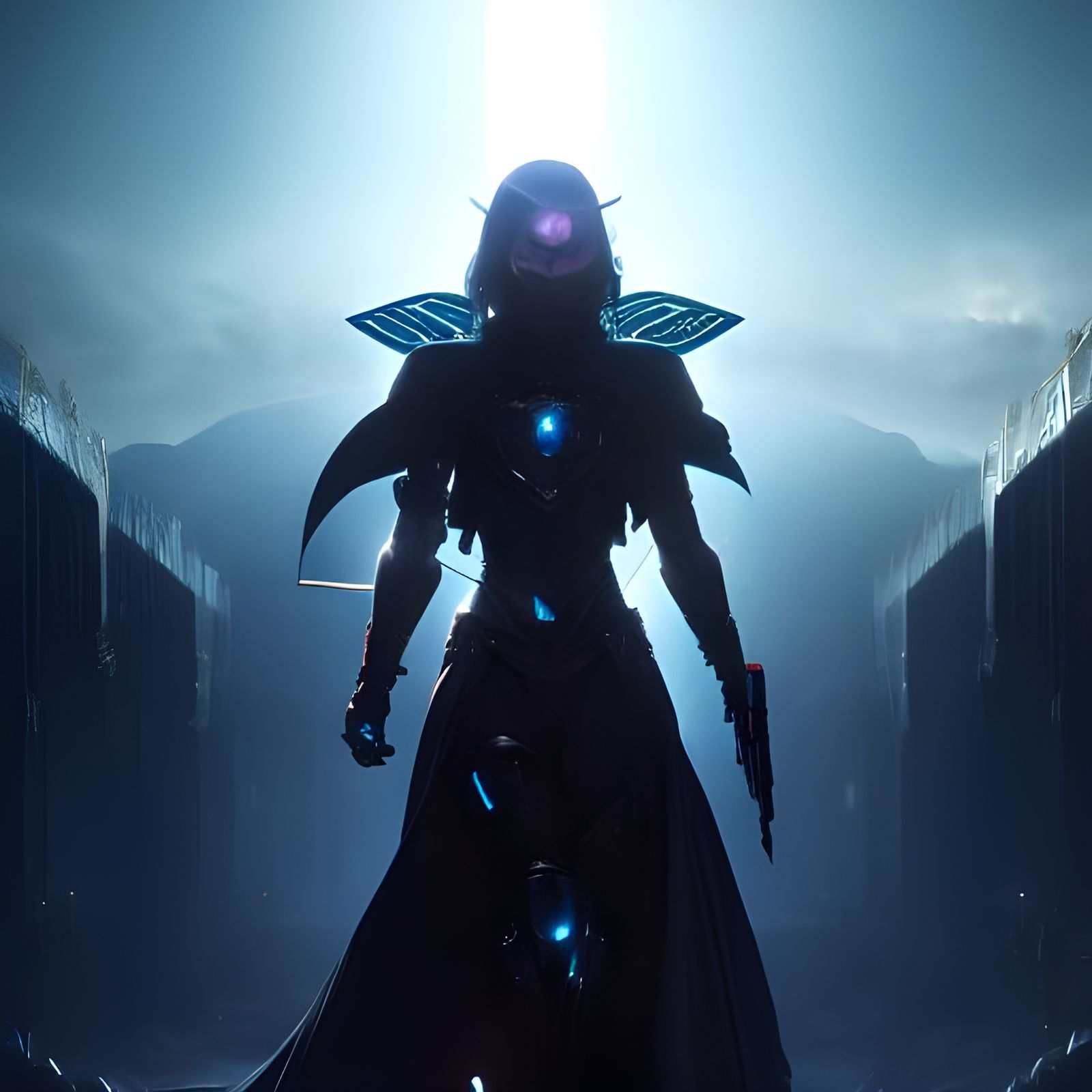 Blue-Eyed Cyborg with Shining Heart in HDR