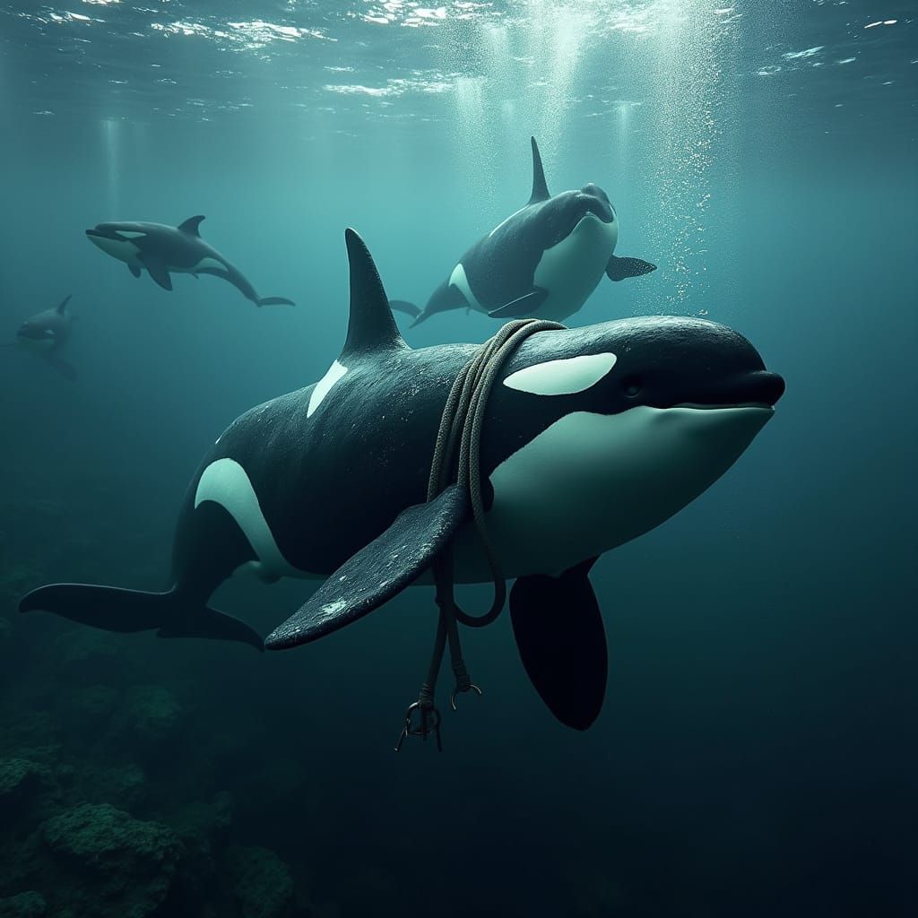 Orca's Underwater Struggle: A Hyperrealistic Digital Renderi...
