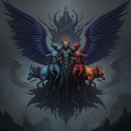Four-Faced Winged Creatures in Detailed Digital Art