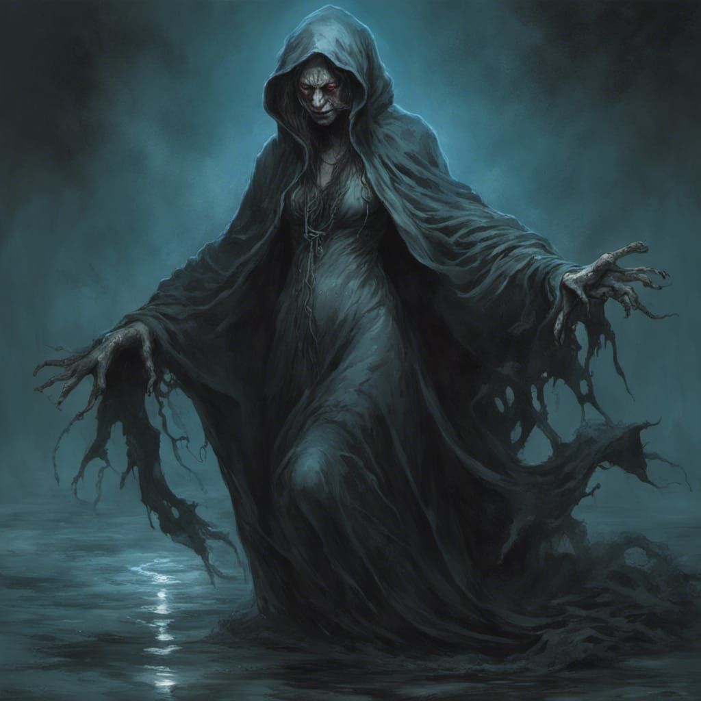 Horrific Hag with Melting Face and Black Cloak