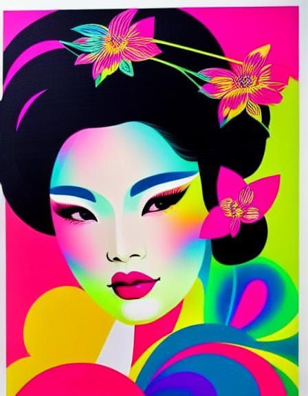 Geisha with Flowers: Magical Realism Fashion Sketch