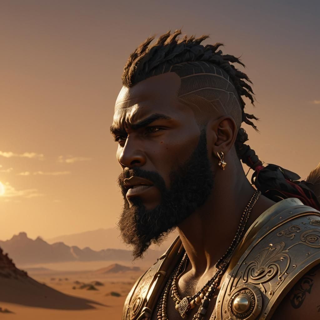 Desert Barbarian Portrait in High Fantasy Style