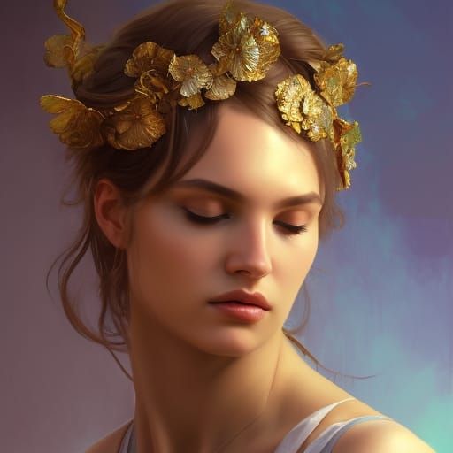 Detailed Portrait of Greek Goddess in Art Nouveau Style