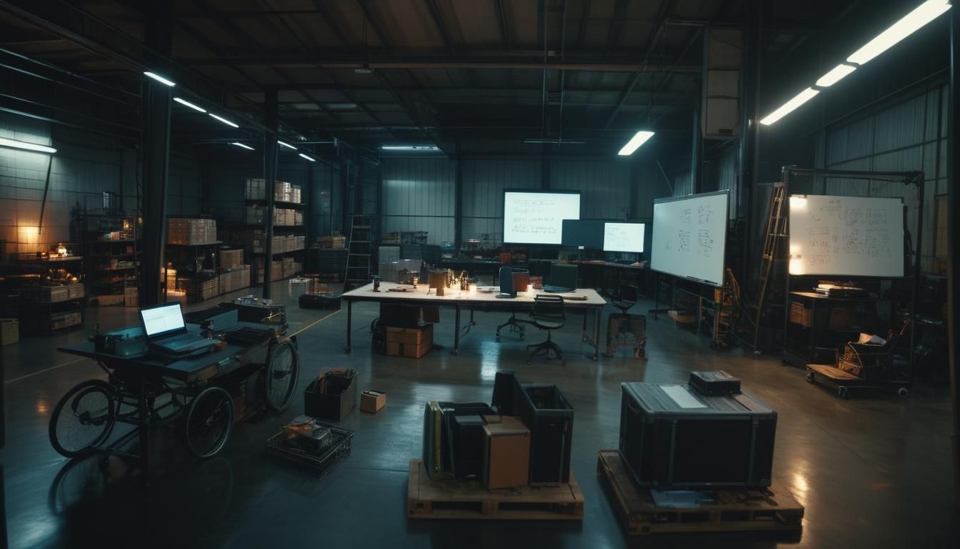 Cyberpunk Warehouse Interior with Moody Lighting