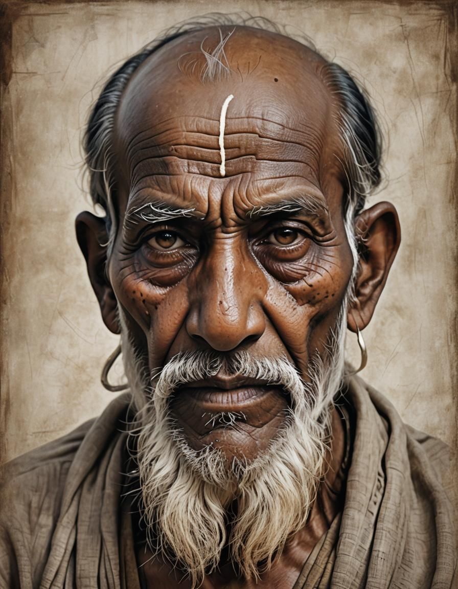 Elderly Indian Priest in Hyperrealistic Digital Art