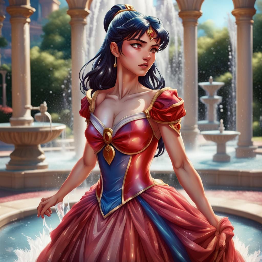 Sailor Mars in Ballgown Hyperrealistic Splash Art